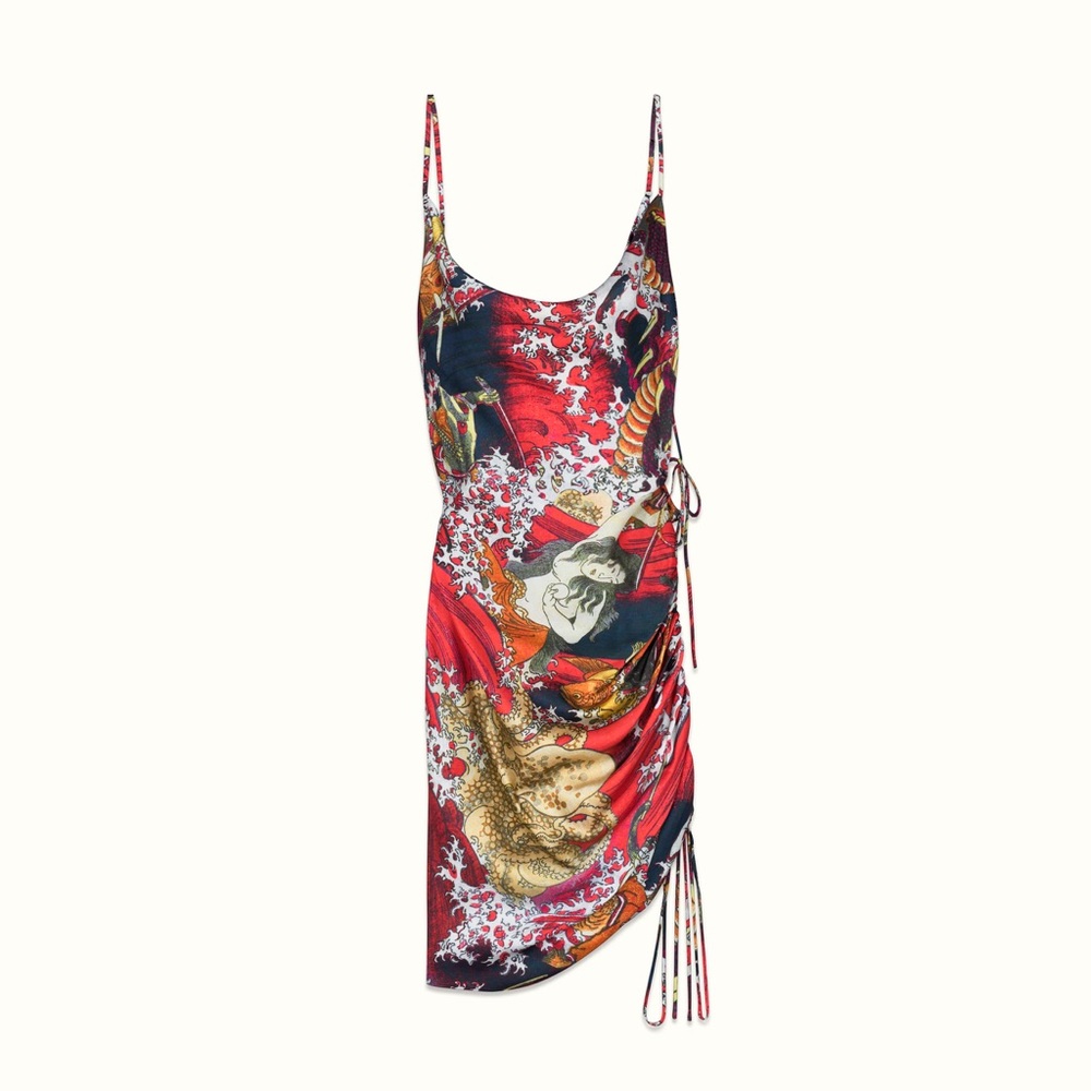 Drawstring Mini Satin Dress